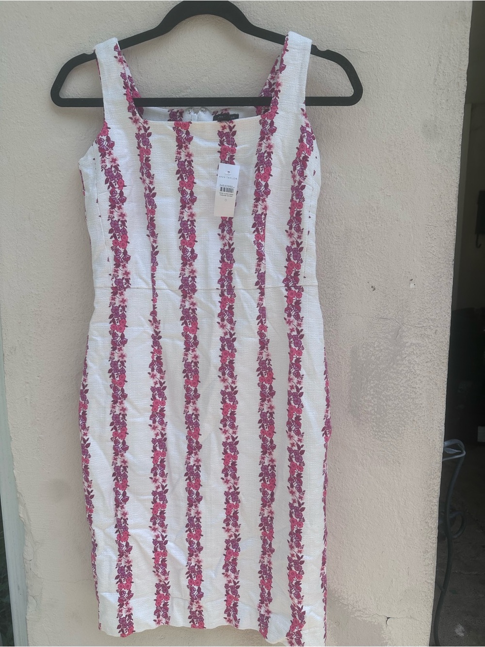 White Dress with Pink Floral Stripe